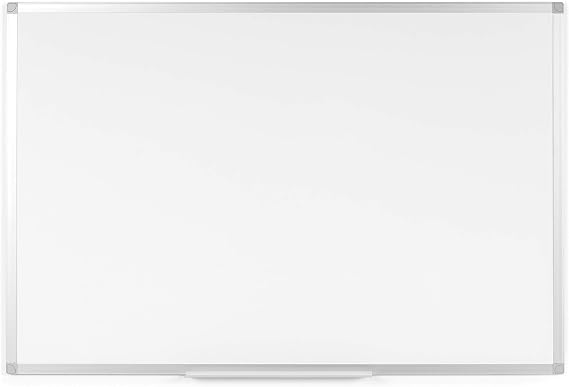 Magnetisches Whiteboard - 120 x 90 cm - Magnettafel mit Lackierte Stahloberfläche Magnetwand mit Alurahmen Und Stifteablage BPM05754040 Weiß Silber hellgrau