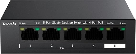 Tenda 5 Port Gigabit PoE Switch, Ethernet Switch with 4 Port PoE+@63W, Plug & Play, VLAN/Extend Mode, Desktop Network Splitter Hub for IP Cameras/VoIP Phones/APs, Fanless Metal, Wall Mount (TEG1105P)
