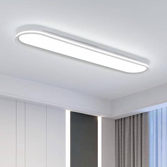 Naroume 95cm Metal LED Ceiling Light,Slim, Edge Lit - 55W Full Spectrum Linear Ceiling Lamps,6500K Cool White Modern Ultra Thin Low Profile Light Fixture for Kitchen, Garage Home & Office Hallway [Energy Class B]