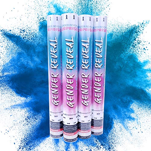 Gender Reveal Surprise - Blue Powder Cannon Bundle - Easy to Use Blue Powder Cannon for Baby Gender Reveal Parties - Includes 8 Balloon Decorations - 16 Inch - 4 Pack