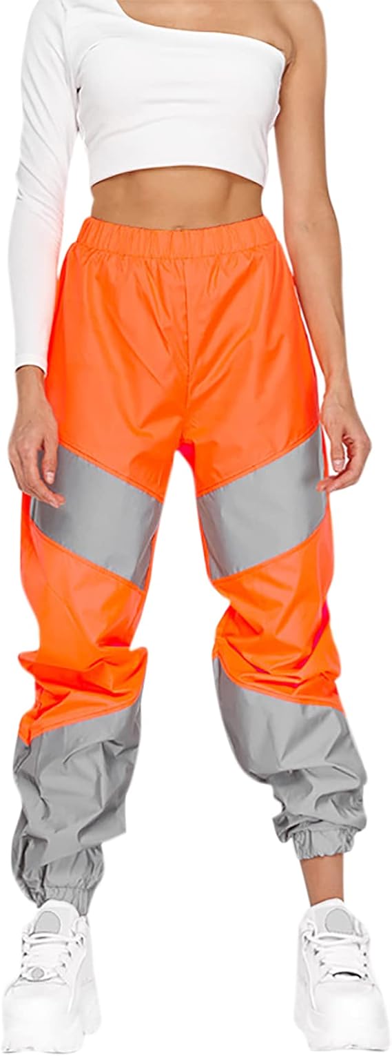 ANKOMINA Women's Rave Reflective Pants with Pocket Sport Joggers Pants Track Trouser Sweatpants Party Festival Club Outfit