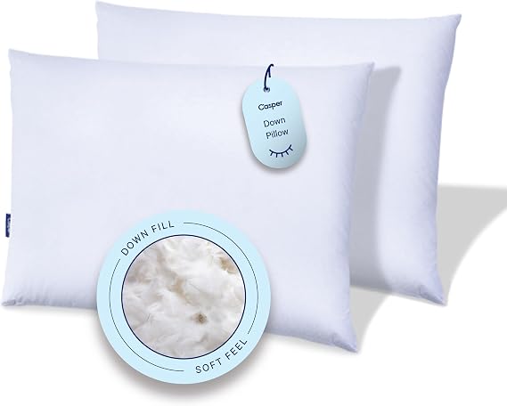 Casper Sleep Down Pillow for Sleeping, King, White, Two Pack
