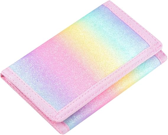 RFID Kids Wallet for Girls & Toddlers - Cute & Glittery Rainbow Design with Coin Pocket & Magic Sticker
