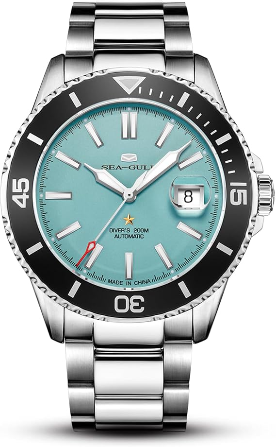 SEA-GULL Men's Automatic Mechanical Diving Watch, Stainless Steel Waterproof Business Dress Luminous Calendar Wrist Watches,44mm,Ocean Series