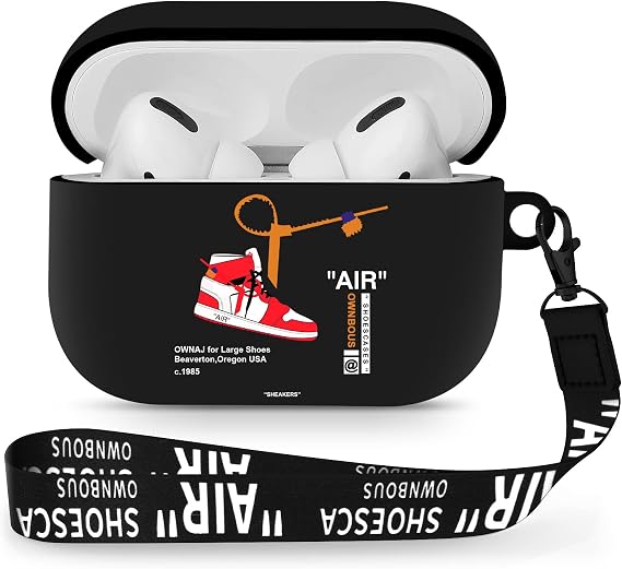 Gedicht for Airpods Pro Case with Lanyard Cute Cartoon Sports Shoes, Protective TPU Soft Cases Cover Rugged for Apple Airpod Pro with Keychain for Women Men,Black Red