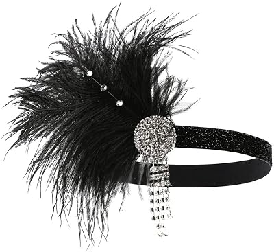 STIOEDYUAN 1920s Flapper Headband Hair Accessories for Women Roaring 20s Feather Headpiece Vintage Gatsby Party Rhinestone