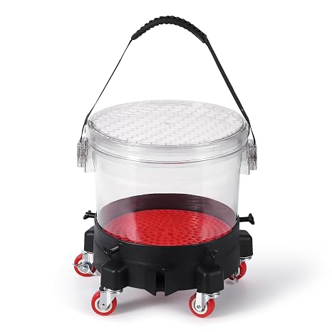 5 Gallon Car Wash Bucket Kit w/ 5-Caster Dolly, 15.5L Bucket, Filter Grids, Rubber Handle and Lid, 300LB Capacity Rolling Detailing System for Auto Cleaning, Heavy-Duty (Transparent)