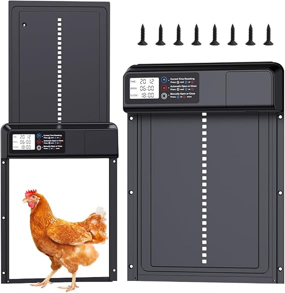 Automatic Chicken Coop Door with Timer, Waterproof Electric Chicken Coop with Manual Mode, Automatic Chicken Door, Anti-Pinch Design, Large LCD Display, for Safe Chicken Keeping