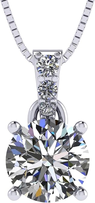 4 Prong Round Solitaire Simulated Diamond Necklace in Solid Sterling Silver with Pure Brilliance Zirconia