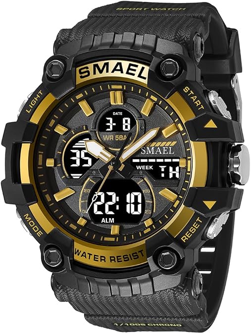SMAEL Men's with Alloy Case Outdoor Sports Watch Analog-Digital Display Multi Function Wristwatch Water Resistant Military LED Alarm Stopwatch