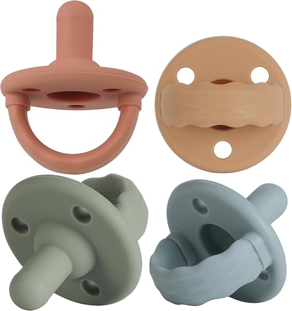 Soother 4 Pack, Cherry Shaped Nipple, Food Grade Silicone Newborn Up Dummy Pacifier with Handle & 3 Holes for Added Safety (Sage+Ether+Muted+Apricot)