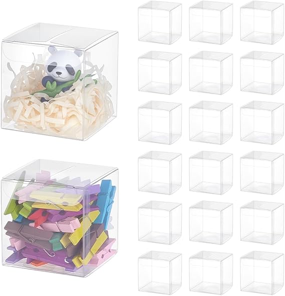 BENECREAT 60PCS 2.4x2.4x2.4 Inches Clear Plastic Favor Box Gift Packing Box for Candy Choclate and Dessert, Wedding Party Treats, Halloween Christmas Festival Gift Packaging