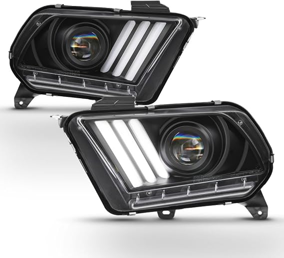 ACANII - For Black 2010-2014 Ford Mustang [3D Sequential] LED Light Tube Headlights Headlamps Driver & Passenger Side