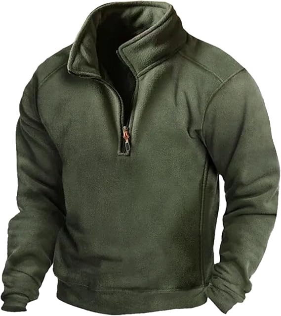 Tactical Combat Fleece Pullover Jacket Men, Warm Outdoor Military Athletic Sport Jumper Tops Army Windproof Sweaters Zip Sweatshirt Long Sleeve Hoodless Stand Collar Jumper Sportswear