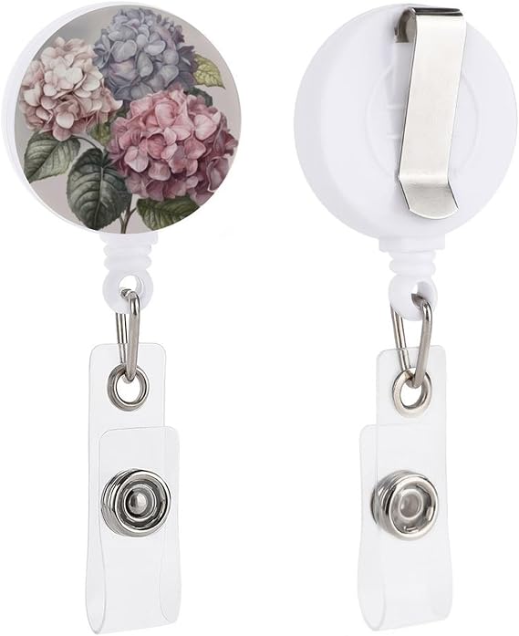 Retractable Badge Holders Hydrangea Rose Badge Reels Cute Badge Clip with Keychain Funny ID Card Holder Name Card Holders for Office Worker Doctor Nurse, Style