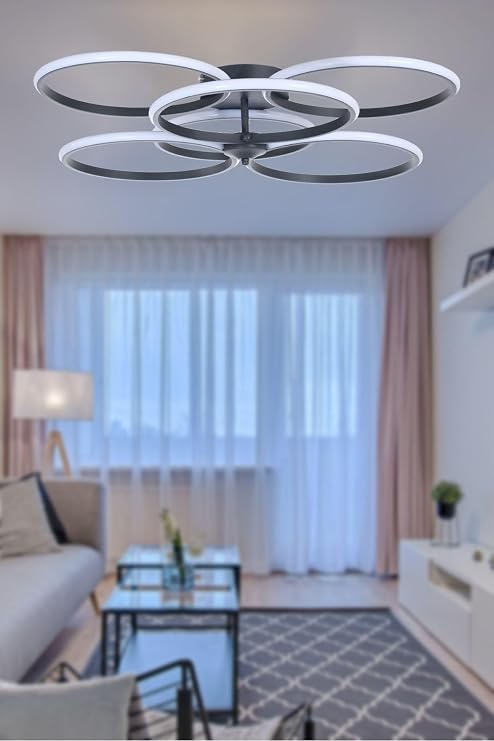 Fer Avize Neptün Modern Tasarım Mutfak - Salon - Yatak Odası - Tavan Siyah Renk Beyaz Ledli Led Avize