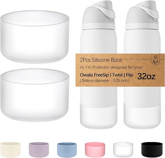 WK IEASON 2Pcs Silicone Water Bottle Boot for Owala 32oz, Protective Flask Bottom Cover Base for Owala FreeSip Twist and Flip Flask Bottles (Clearx2, 32OZ)