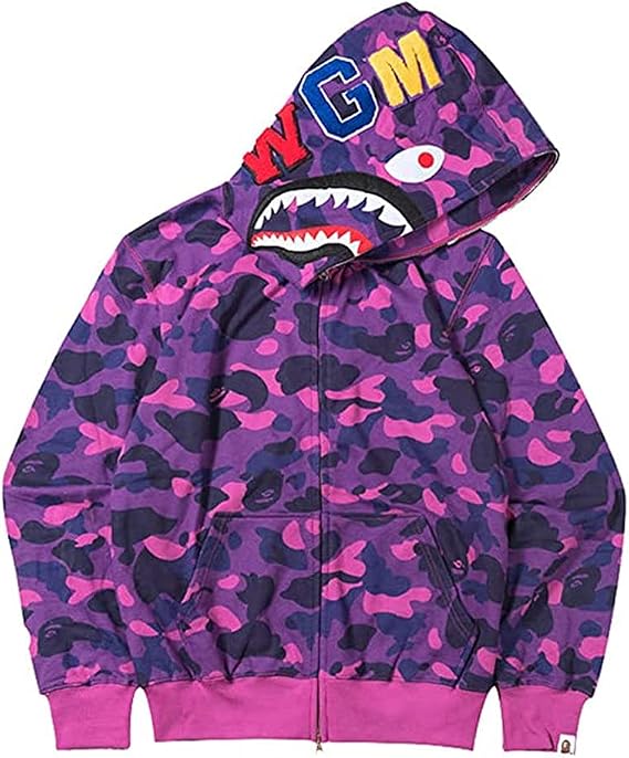 Men's 3D Printed Shark Hoodie Hip Hop Long Sleeves Zip with Camouflage Zip Fashion Street Wear