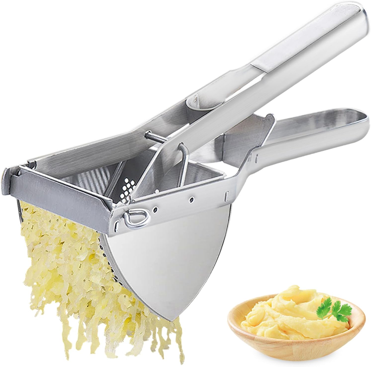 Potato Ricer, AIDOIT Large Stainless Steel Potato Ricer Potato Masher Heavy Duty for Smooth and Fluffy Mashed Potatoes, Purees, Fruit Juice, Baby Food Masher