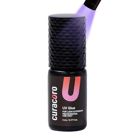 Curacoro UV Lash Glue for Eyelash Extensions Fast Dry 0.5s Clear Adhesive | Clear UV Light Adhesive, Extra Strong Hold Up to 6 Weeks Retention