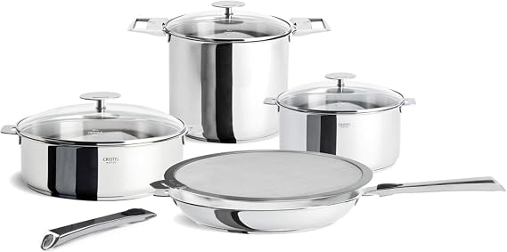 CRISTEL, 18-10 Stainless Steel 12-Piece Set, 5-Ply construction, with the exception of the stockpot (3-ply), Dishwasher oven safe, all hobs + induction, Casteline collection, MADE IN France.