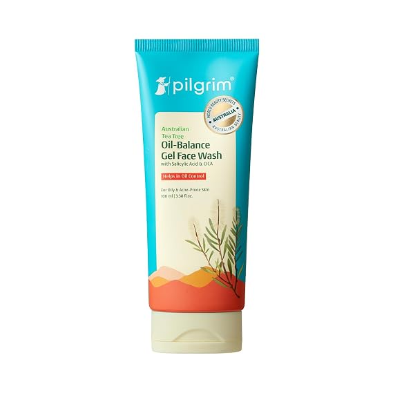 Pilgrim Tea Tree Oil Balance Gel Face Wash | Salicylic Acid & CICA for Oily & Acne-Prone Skin | Oil Control Cleanser, Deep Cleansing Daily Face Wash | 3.38 Fl Oz (100ml)