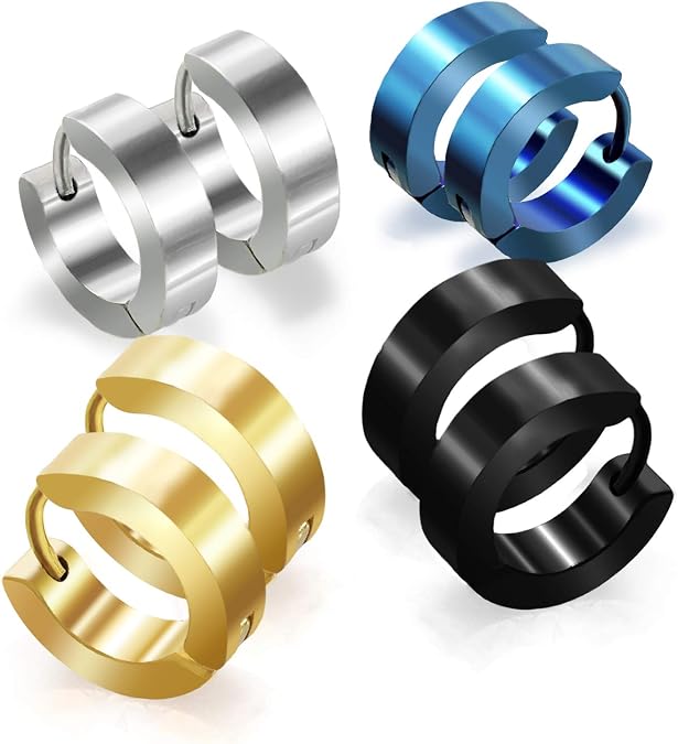 Stainless Steel Huggie Hoop Earrings For Men's Women's,Silver/Black/Blue Hypoallergenic Fashion Punk Earrings Piercing Jewelry,Simple Stylish Loop Earring,Gift for Him Her Birthday