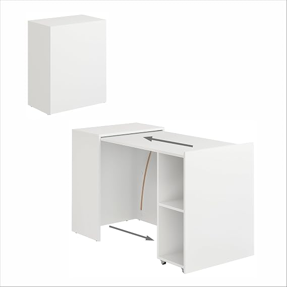 Komto Foldable Computer Desk with Storage – White Desk with Shelves for Small Spaces, Folding Study Table for Home Office | Foldy 128 x 60 x 75 cm