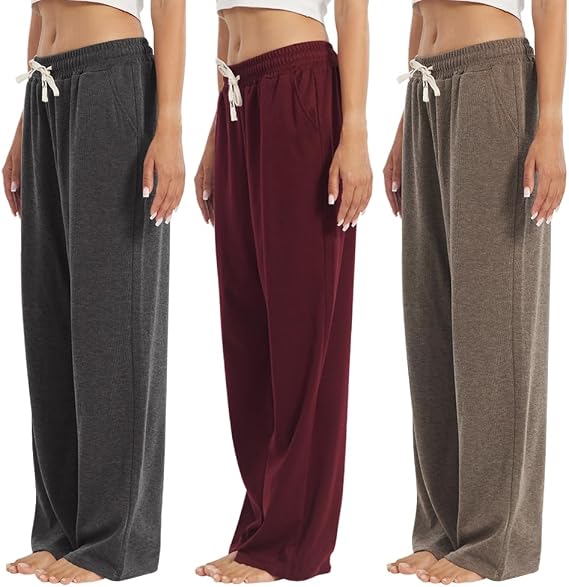 3-Pack Women's Lounge Pants, Wide Leg Sweatpants with Pockets
