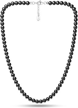 MagnetRX Magnetic Hematite Necklace Ultra Strength Magnetic Hematite Stones Unisex Beaded Necklaces for Men and Women (6mm Round Beads)