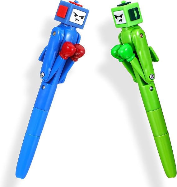 2 PCS Boxing Robot Pen, Funny Ballpoint Pens Novelty Pen with Punching Arm and Crisp Button Sound Blue/Green Colors Gift for Christmas Birthday School Office Smooth Writing