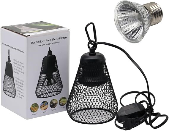 Reptile Heat Lamp Guard Reptile Reptile Light Fixture UVB Reptile Turtle Heating Light Dome Lamp Cap Covers Max 200 Watt with one 25w Bulb for Bearded Dragon Turtle Snakes Frogs Chicks