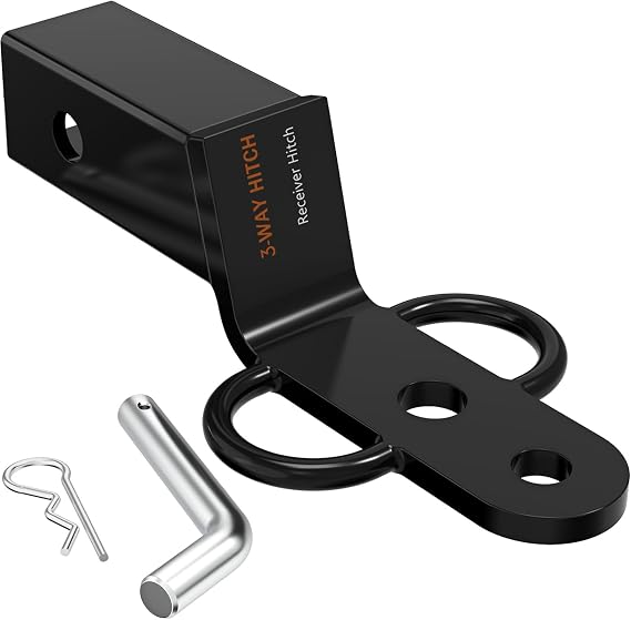 2 Inch 3-Way ATV UTV Trailer Hitch Adapter with Pin | Heavy duty hitch attachment fits standard 2-inch receiver hitches for ATV and UTV