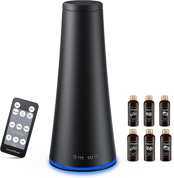 Scent Diffuser Starter Kit, Hotel Diffuser with 6 Essential Oils, Waterless Essential Oil Diffuser Large Room Up to 2000 Sq.Ft, Air Diffusers for Home and Office, Cold Air Aromatherapy Diffuser(Black)