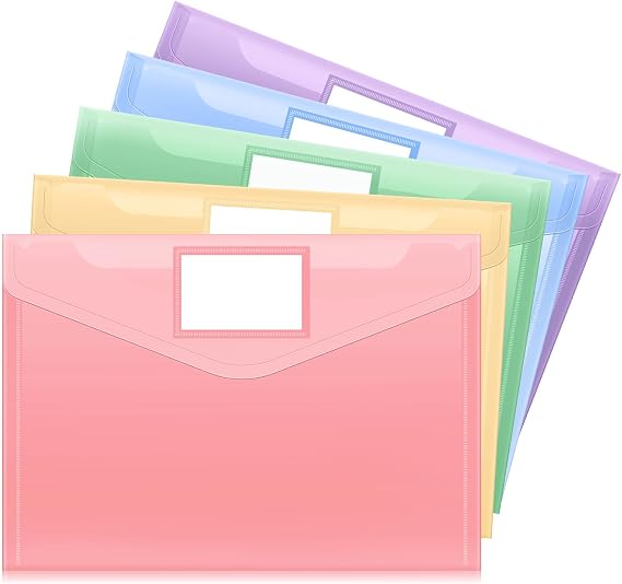 Sooez 5 Pack Plastic Envelopes Plastic File Folders, Document Organizer