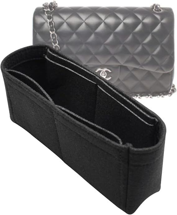 Lckaey Purse Insert Organizer for small classic flap bag insert- Premium Handbag Felt Organizer No zipper2009black-S