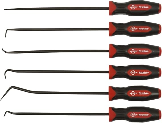 Mayhew Tools 13095 ProGrip 6-Piece Long Pick Set, Black Oxide Finish