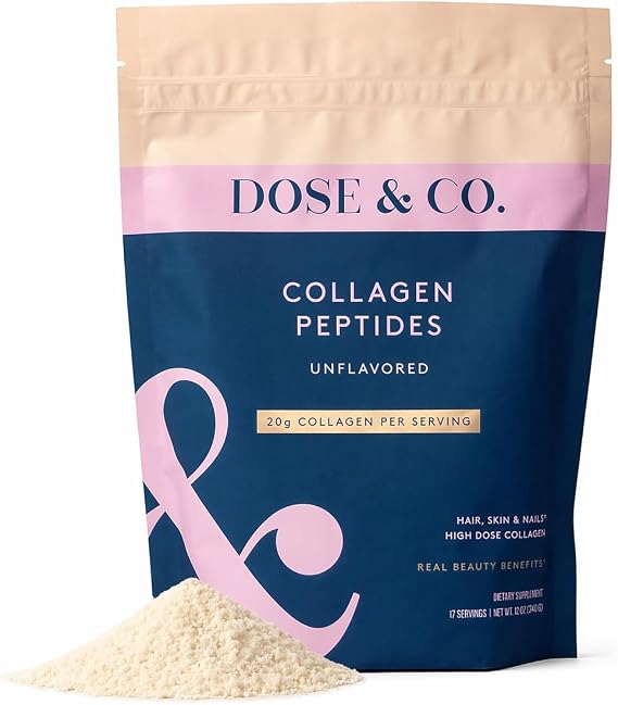 DOSE & CO. Pure Collagen Peptides Powder, Unflavored, 9.6 Oz | Hydrolyzed Bovine Collagen Type I & III with 18g Protein - Supports Healthy Hair, Skin & Nails | Non-GMO, Preservative Free, Gluten Free