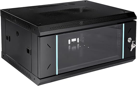4U Wall Mount Server Cabinet, Network Server Data Cabinet Rack with Locking Clear Glass Door & Openable Side Panel, Wall Mount IT Network Cabinet Enclosure Rack Black (17.7" D x 23.6" W x 9.4" H)