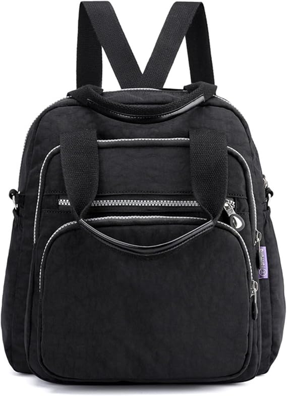 Women'S Backpack, Multifunction Large Capacity Travel Shoulder Bags Waterproof Nylon Multiple Pockets Bag,Black