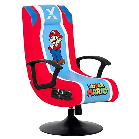 X-Rocker Officially Licensed Nintendo Super Mario Gaming Chair, Pedestal Folding Chair with 2.1 Audio Built-in Mario