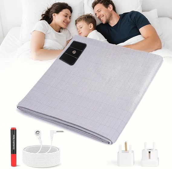 Grounding Mat Earthing UK | 10% Pure Silver Fiber 90% Organic Cotton Grounding Bed Sheet | for Improved Sleep Natural Wellness Healthy Earth Enegry (GBS399G) | 99 x 203cm | Gray