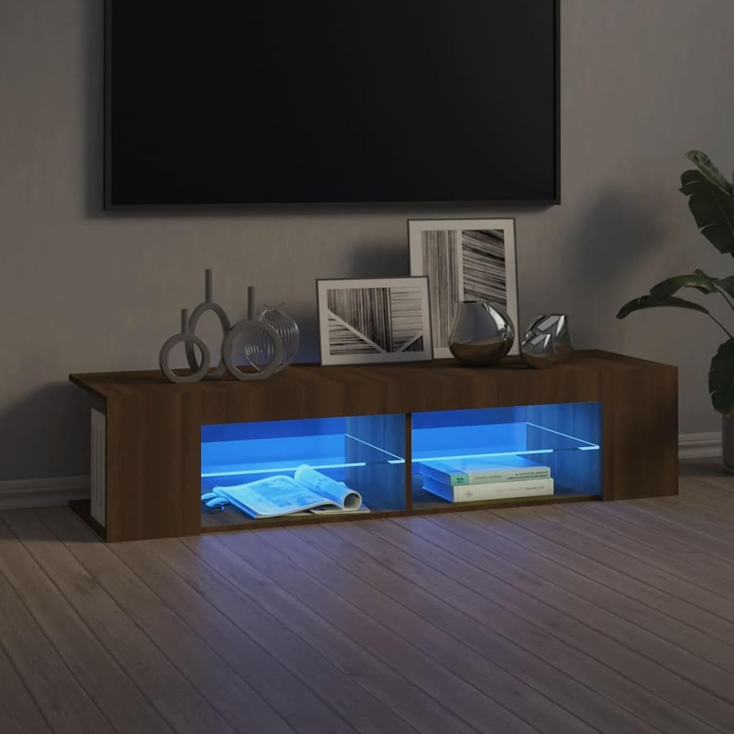 ZEYUAN TV Cabinet with LED Lights Brown Oak 135x39x30 cm,Tv Stand Cabinet,Tv Units For Living Room,Electric Fireplace Tv Stand