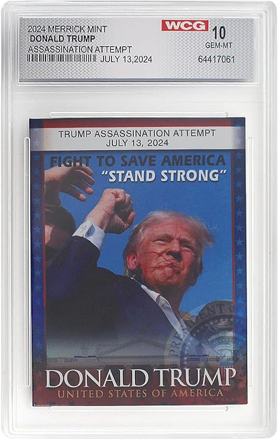 Trump Mugshot Collector Trading Card Graded Gem Mint 10 - Trump Collectibles Trump Gifts Trump 2025 Perfect Patriotic & Political Donald Trump Gifts for Trump Supporters (Trump Stand Strong)