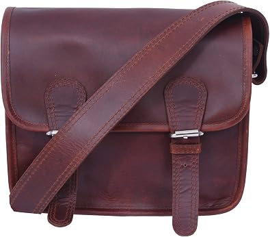 Celtic Full-Grain Leather Small Messenger Bag with Dual Buckle Closure & Canvas Lining