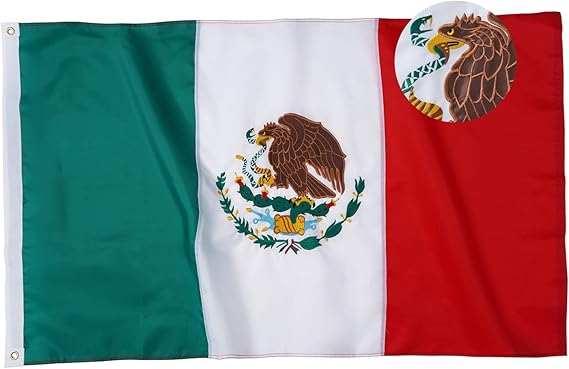TOPFLAGS Mexican Flag 3x5 Embroidered Mexico Flags Bandera de MX Heavy Duty Sewn Stripes with 2 Brass Grommets