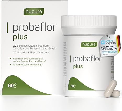 Nupure Probaflor Plus 400 Billion CFU/g* 60 Capsules High Dose 20 Strains Lactic Acid Bacteria and Bifidobacteria Plus Inulin Gastric Juice-Resistant Capsule Shell