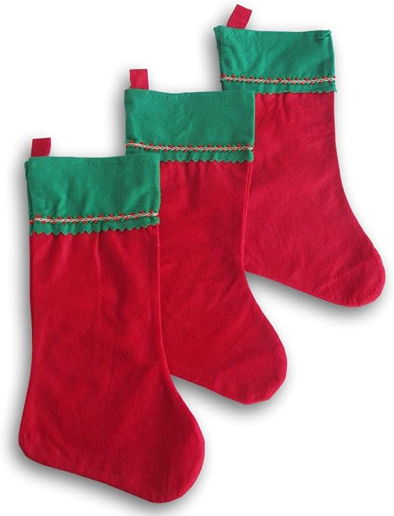 Holiday Time Red and Green Felt Christmas Stocking - Set of 3