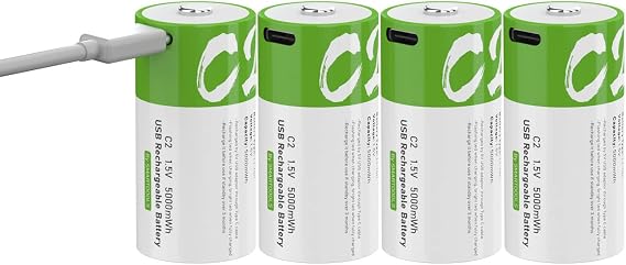C Battery 1.5V Rechargeable Battery USB Type-C Port C Cell 5000mAh High Capacity 241008 (4 Pack)