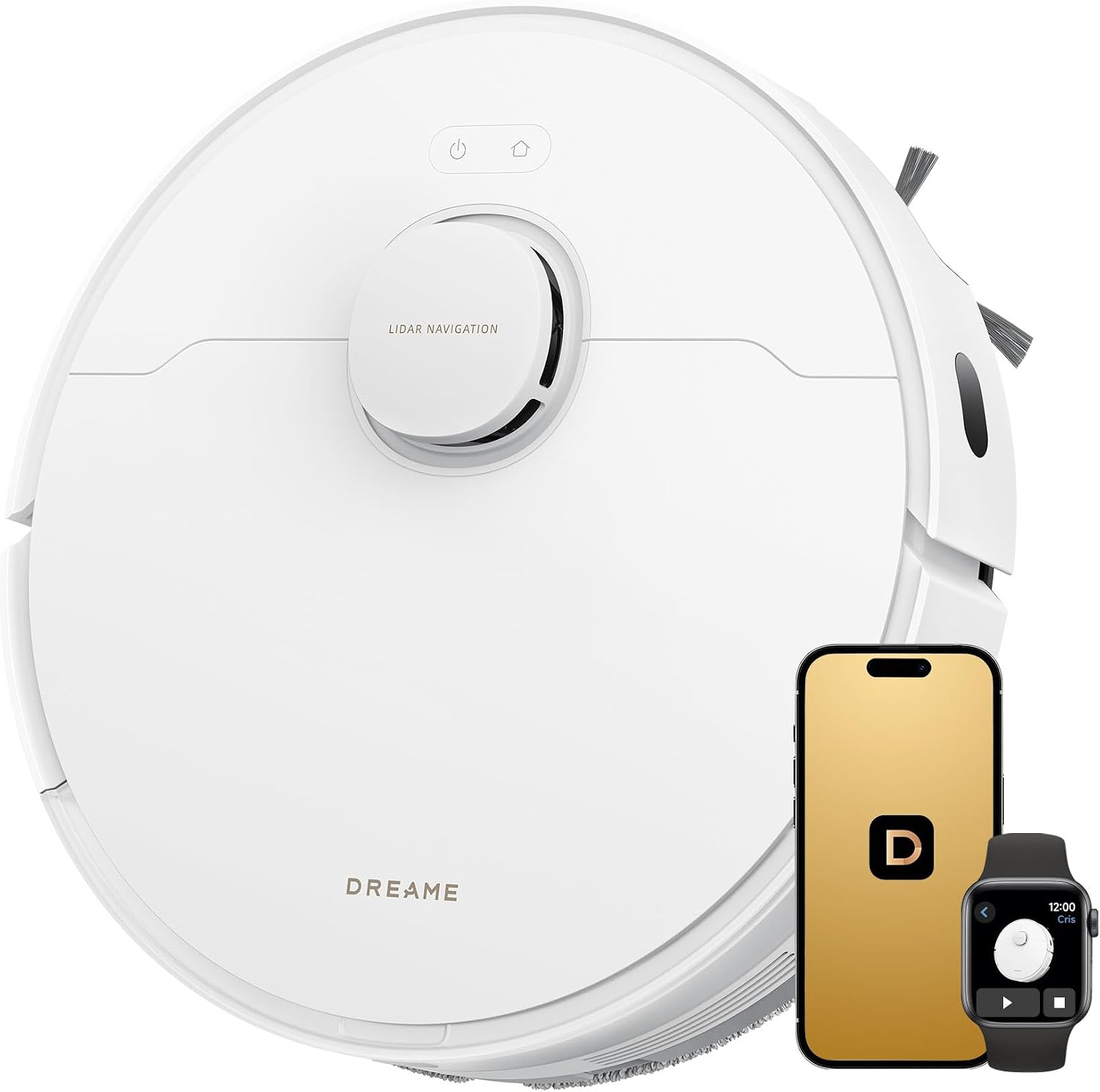 Dreame D20 Pro Robot Vacuum Cleaner, Dual Suction & Water Wiping, 13,000 Pa Super Strong Suction, HyperStream Tangle-free Duo Brush, Telescopic Side Brush, 3D Structural Light & Pathfinder Technology, Carpet & Flooring Compatible, Smart Mapping & Japanese App Compatible